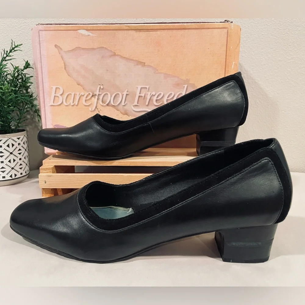 💥3/$50 Barefoot Freedom “Alicia” Black Leather Flats Slip-On Design | Square Toe